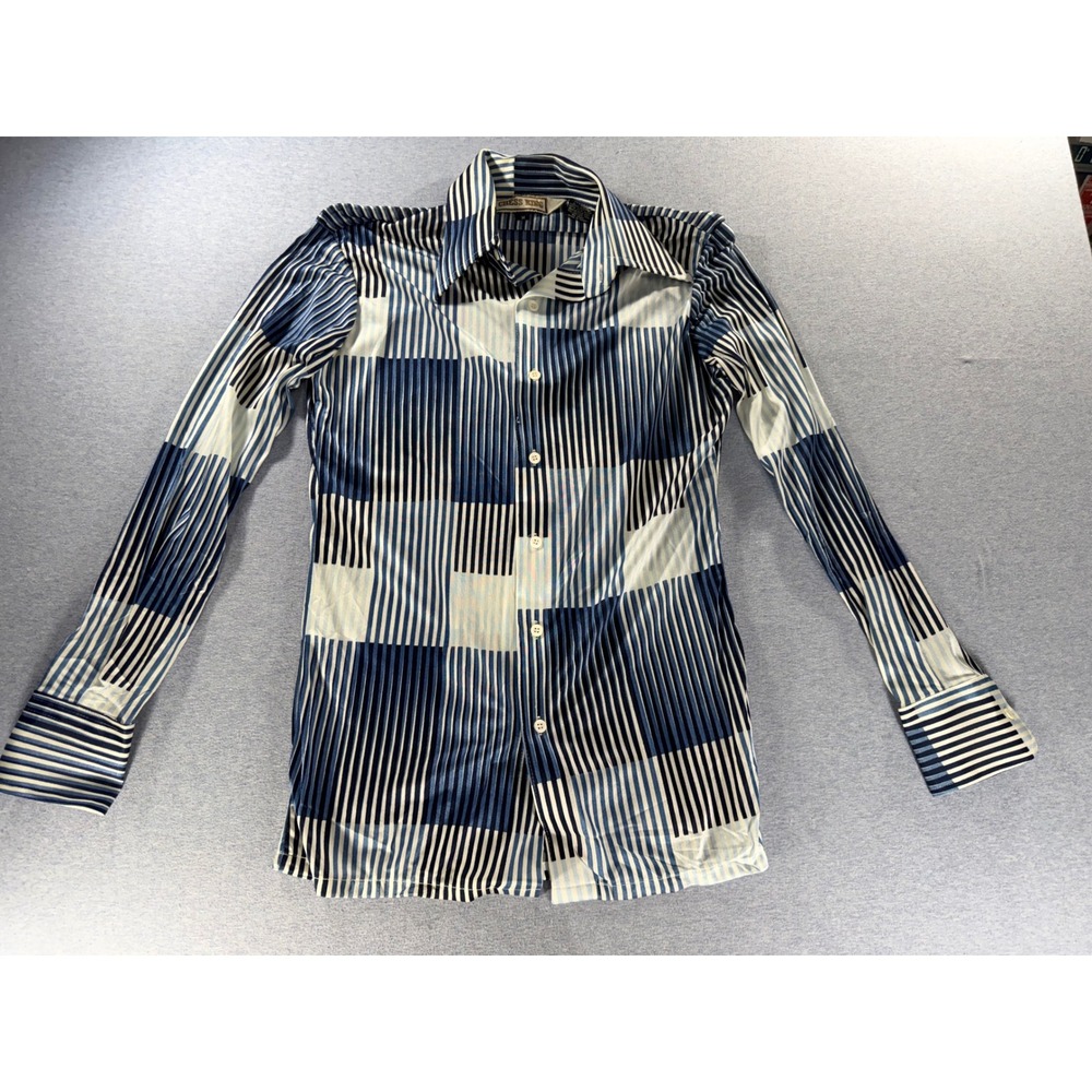 Vintage 70s Chess King Disco Shirt | Geometric Striped Nylon Dagger Collar | Med